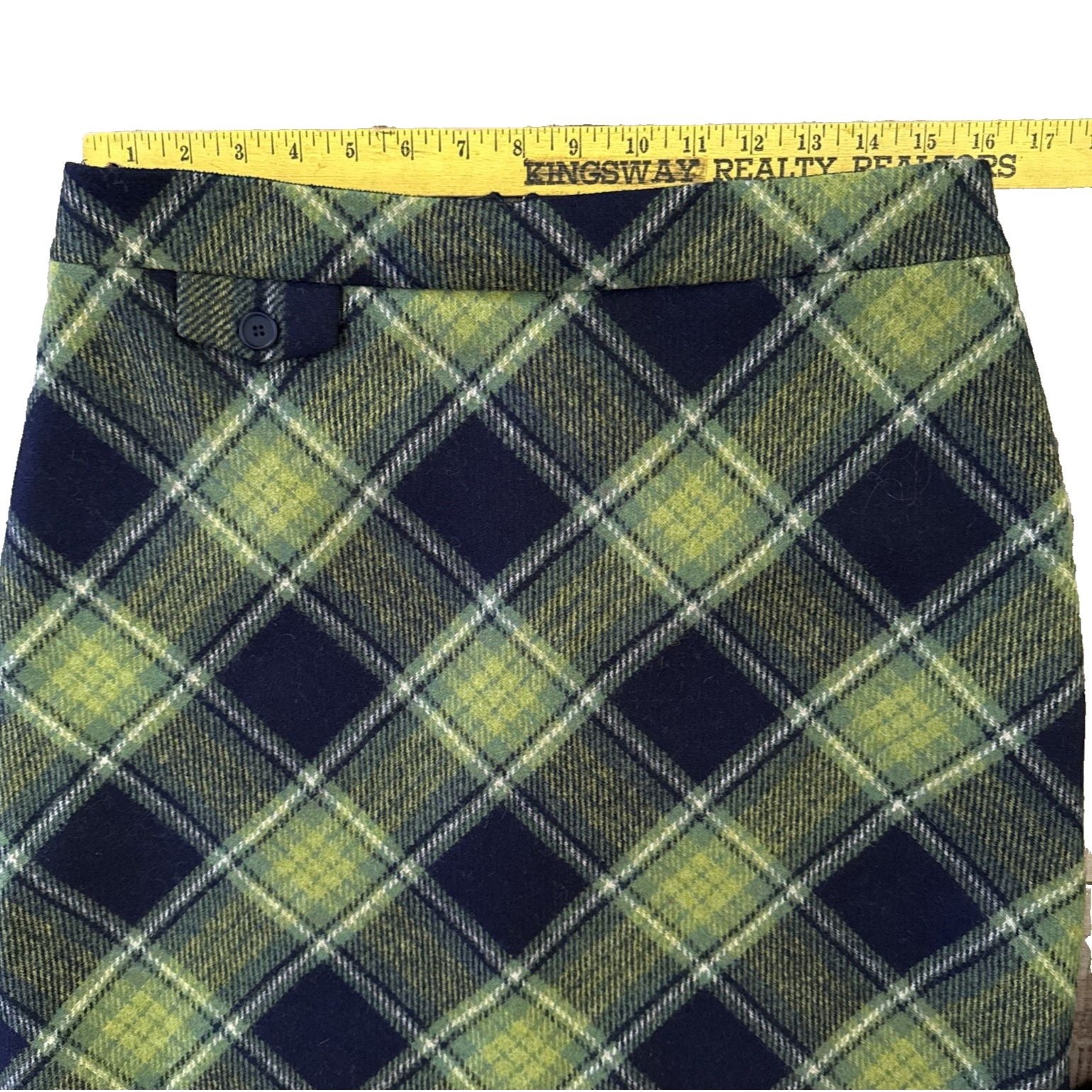Hobbs London Arianne Wool Skirt Women Sz 8 Moon Tweed Green Navy Diamond Check — image 7 of 8